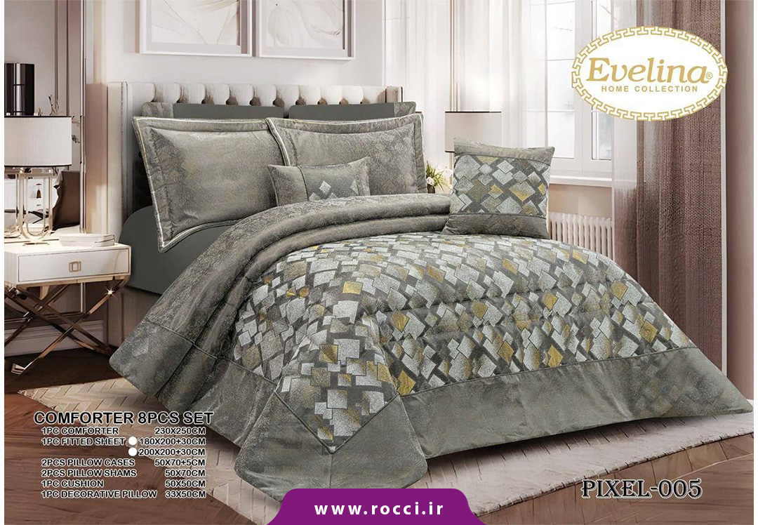 05 روتختی 8 تکه مخمل ژاکارد برند اولینا طرح پیکسل روتختی 8 تکه مخمل ژاکارد برند اولینا طرح پیکسل